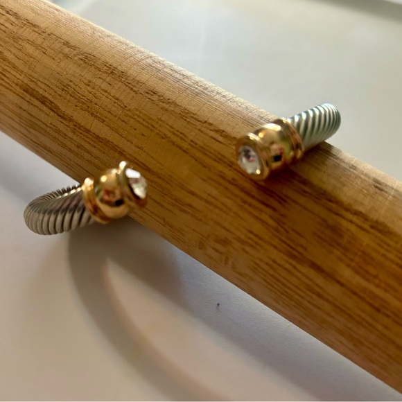 Silver Gold Bracelet Cuff Bangle Open Ended Diamond-Like Stones Formal Jewelry - Picture 5 of 10